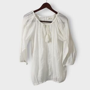 Va Vite Lindsey Tunic White Cotton Embroidered Top Sz 44 (16) Lightweight Sheer